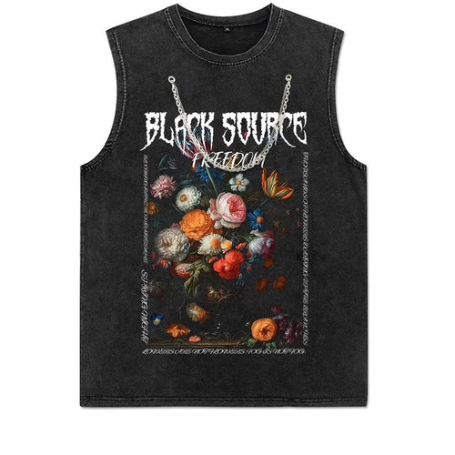 Gothic Rose Letter Print Vintage Washed Oversized T-Shirt