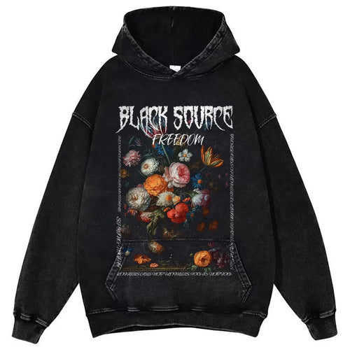 Gothic Rose Letter Print Vintage Washed Oversized T-Shirt