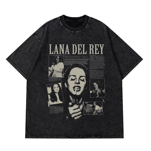 Gothic Rose Letter Print Vintage Washed Oversized T-Shirt