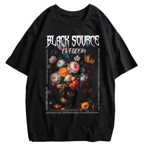 Gothic Rose Letter Print Vintage Washed Oversized T-Shirt