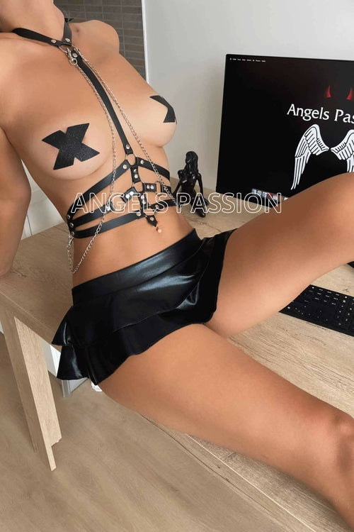 Gothic Womens Leather Harness Belt Adjustable