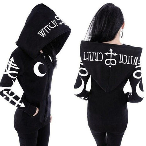 Women Hoodies Gothic Punk Moon Letter Print Sweatshirts 2018 Autumn